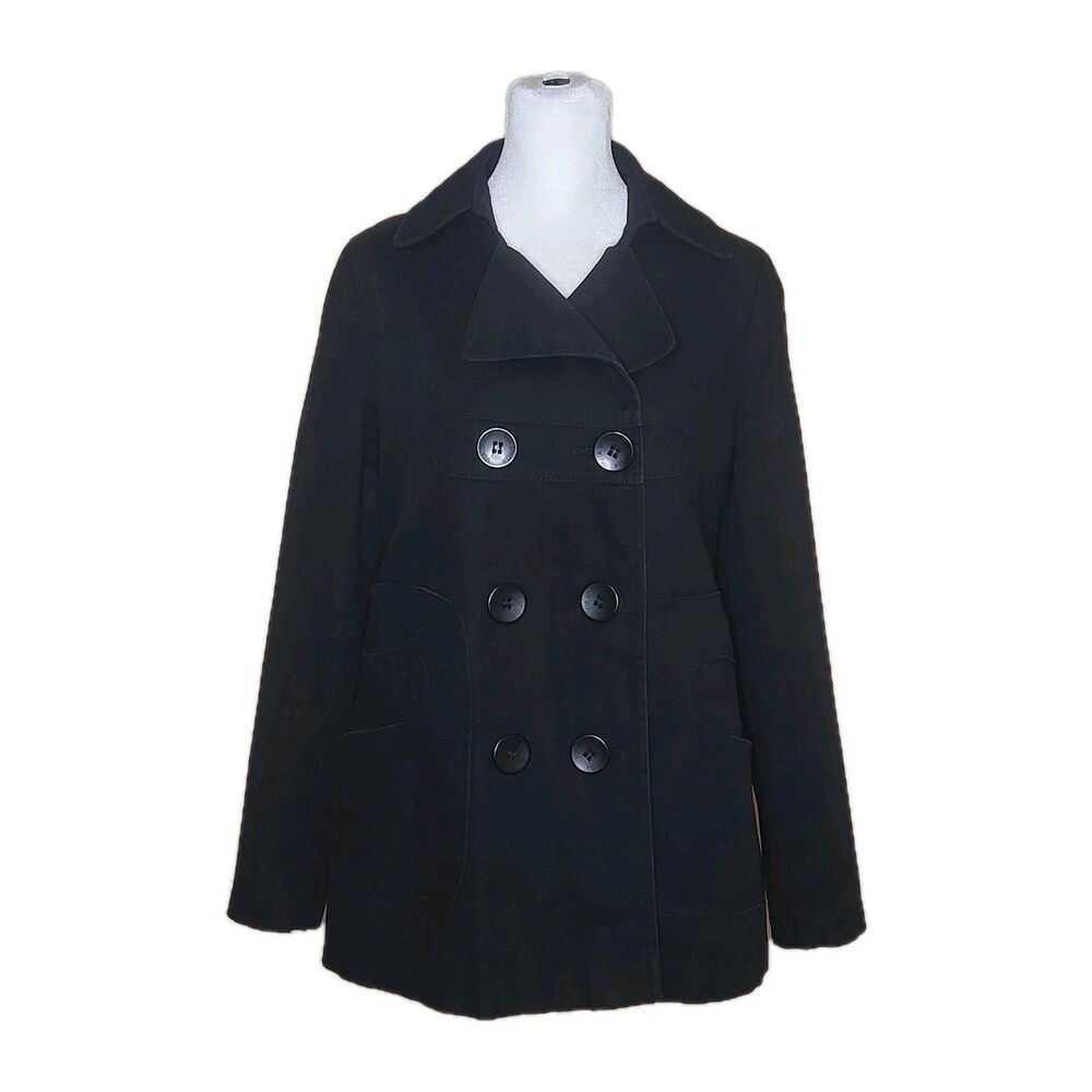 Vintage Y2K Via Spiga Black Textured Cotton Swing Peacoat S Archival Heritage
